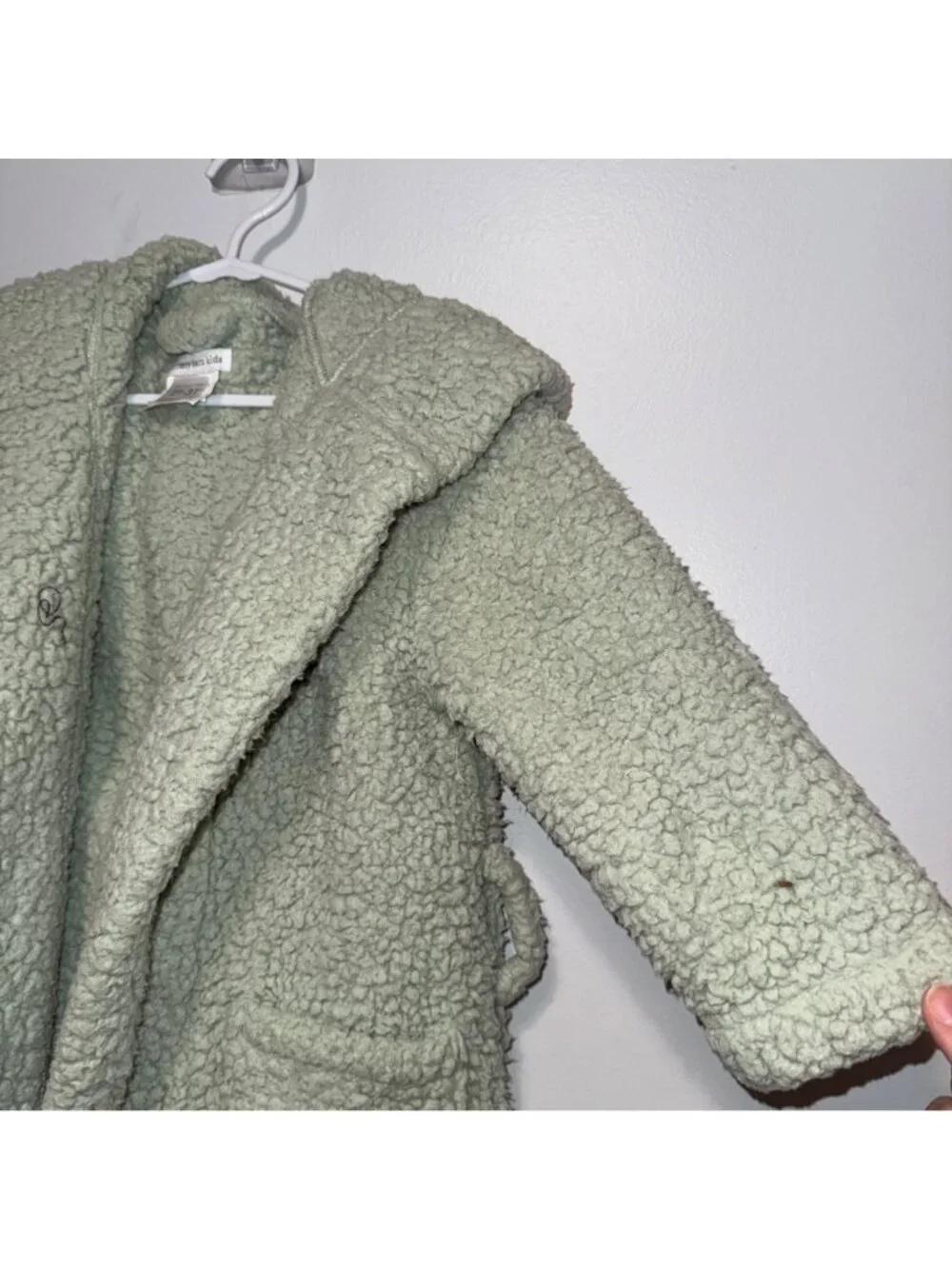 Pottery Barn Kids Hooded Robe 2T-3T Green Belt & Pockets Cozy Fleece Toddler